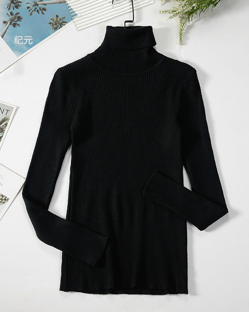 Vertical Stripe Knitted Turtleneck Sweater