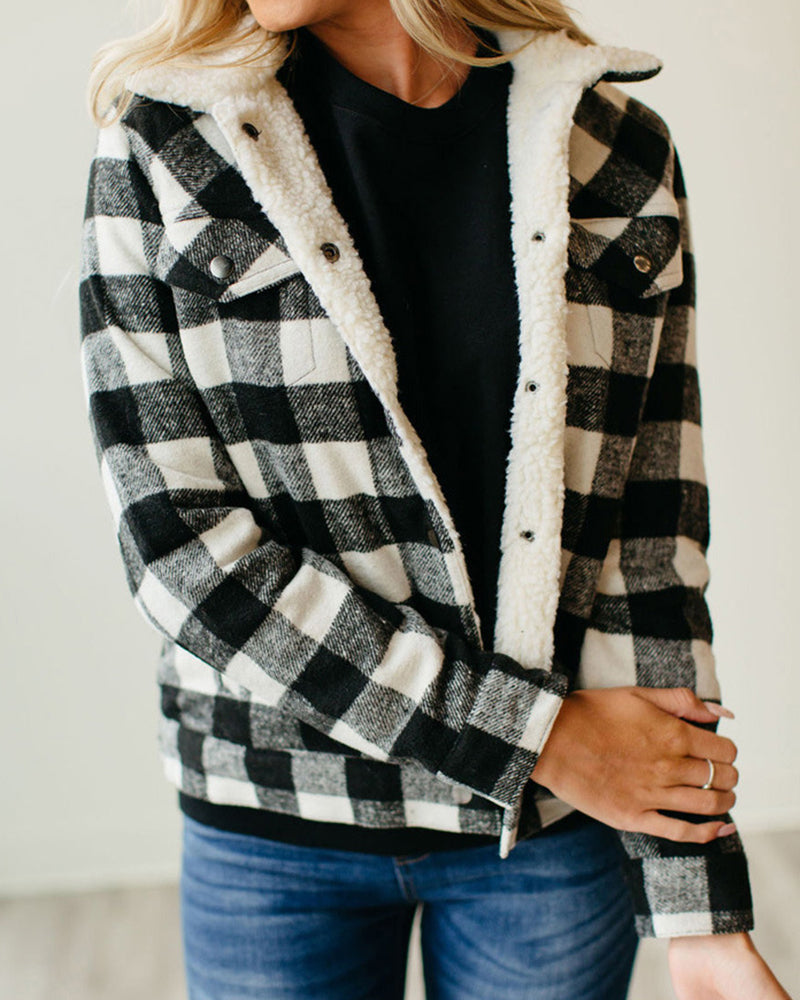 Plaid Fleece Cropped Button Down Jackets