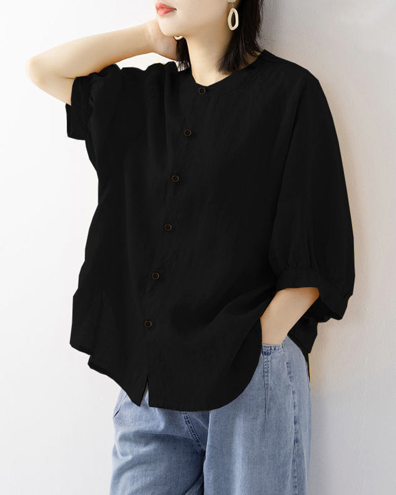 Lantern Sleeve Retro Loose Mid-sleeve Plus Size Shirt