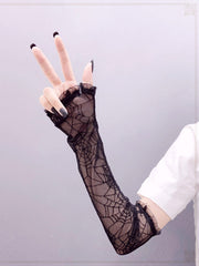 Dark Punk Spider Web Long Half Finger Gloves
