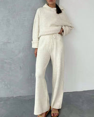 Casual Street Loose Two-piece Sweatsuit Hooded Knitted Loose Top + Wide-leg Pants