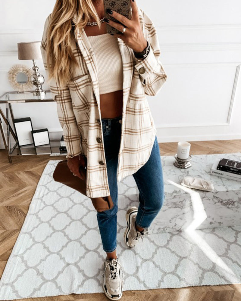 Flannel Plaid Shirts Batwing-Sleeve Button Down Roll Up Long Sleeve Collar Streetwear Blouse Tops