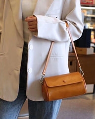 Genuine Leather Women's Bag Vegetable Tanned Cowhide Cylinder Bag Crossbody Bag Shoulder Bag