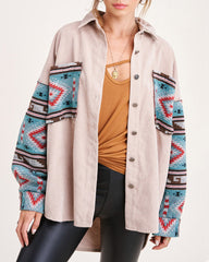 Corduroy Patch Print Pocket Coat Long Sleeve Jacket Top