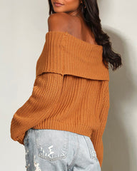 Off-The-Shoulder Slim Warm Slim Soft Style Long Sleeve Knitted Pullover