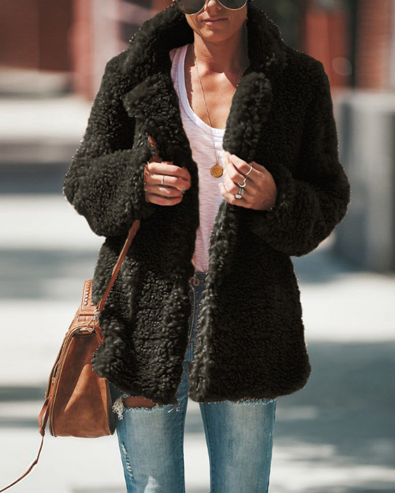 Plush Coat Lapel Long Sleeved Cardigan Jacket