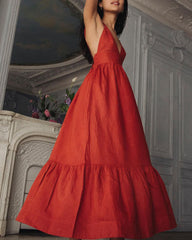 Vacation Deep V Backless Slip Dress