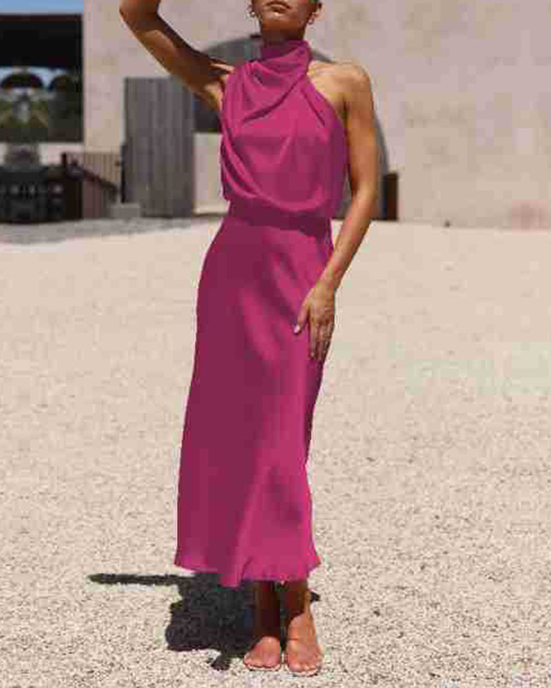Long Formal Satin Dress Mock Neck High Neck Evening Dress