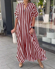 Vintage Pattern Print Boho Long Dress Elegant V Neck Short Sleeve Loose Maxi Dresses