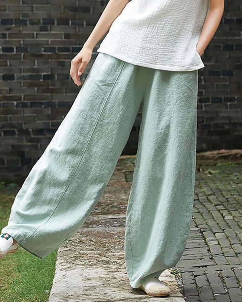 Casual Cotton Linen Baggy Pants with Elastic Waist Relax Fit Lantern Trouser