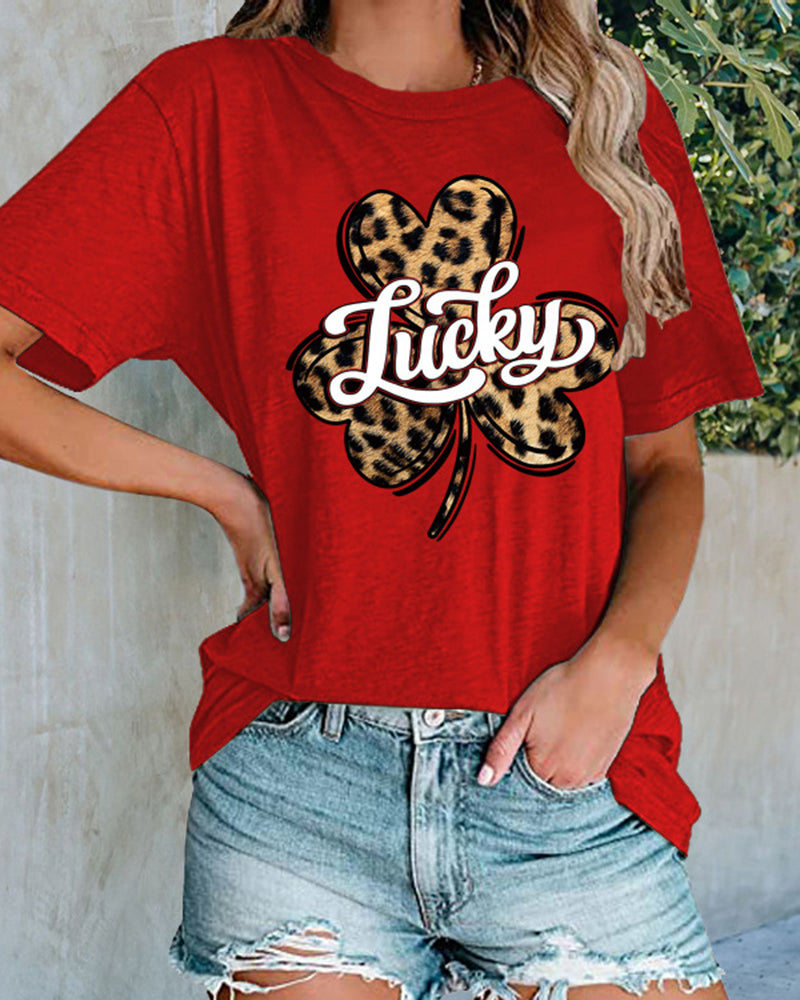 Lucky Clover Leopard Shirt Women's Casual Short-sleeved Top