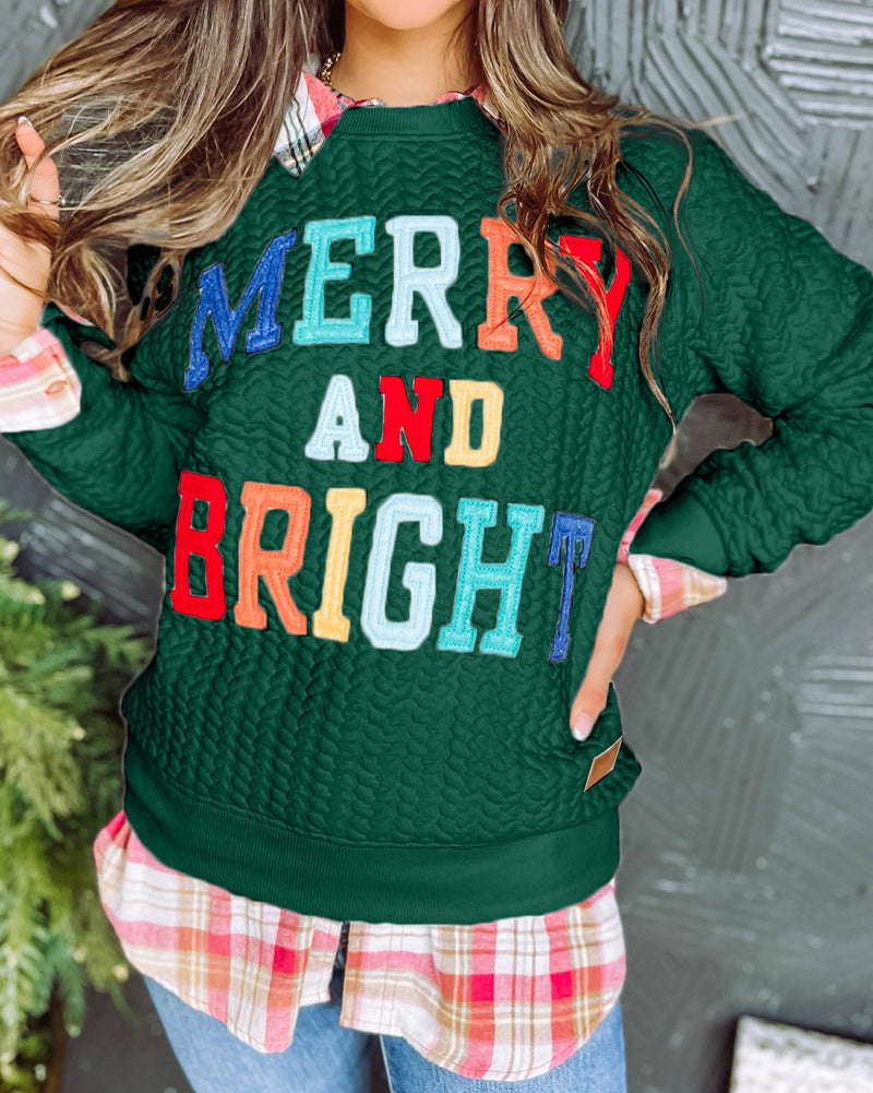 Merry And Bright Cable Knit Pullover Sweatshirt