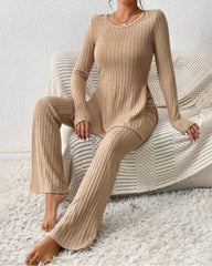 Causal Knitted Sets Split Hem Tee & Flare Leg Pants