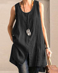 Sleeveless Tanks Tops Vintage Solid Loose Tunic Split Shirt