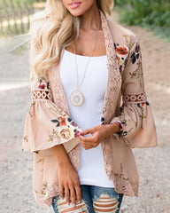 Flare Sleeve Floral Print Lace Blouse Cardigan