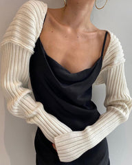 Puff Long Sleeve Rib Knit Short Fleece Cropped Cardigan