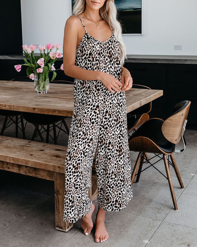 Sleeveless Loose Jumpsuit Adjustable Strap One Piece Jumpsuit with Pockets