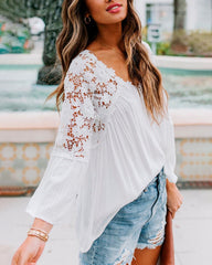 Lace Boho Blouses Crochet Flowy Bell Sleeve Button Down Casual T Shirts