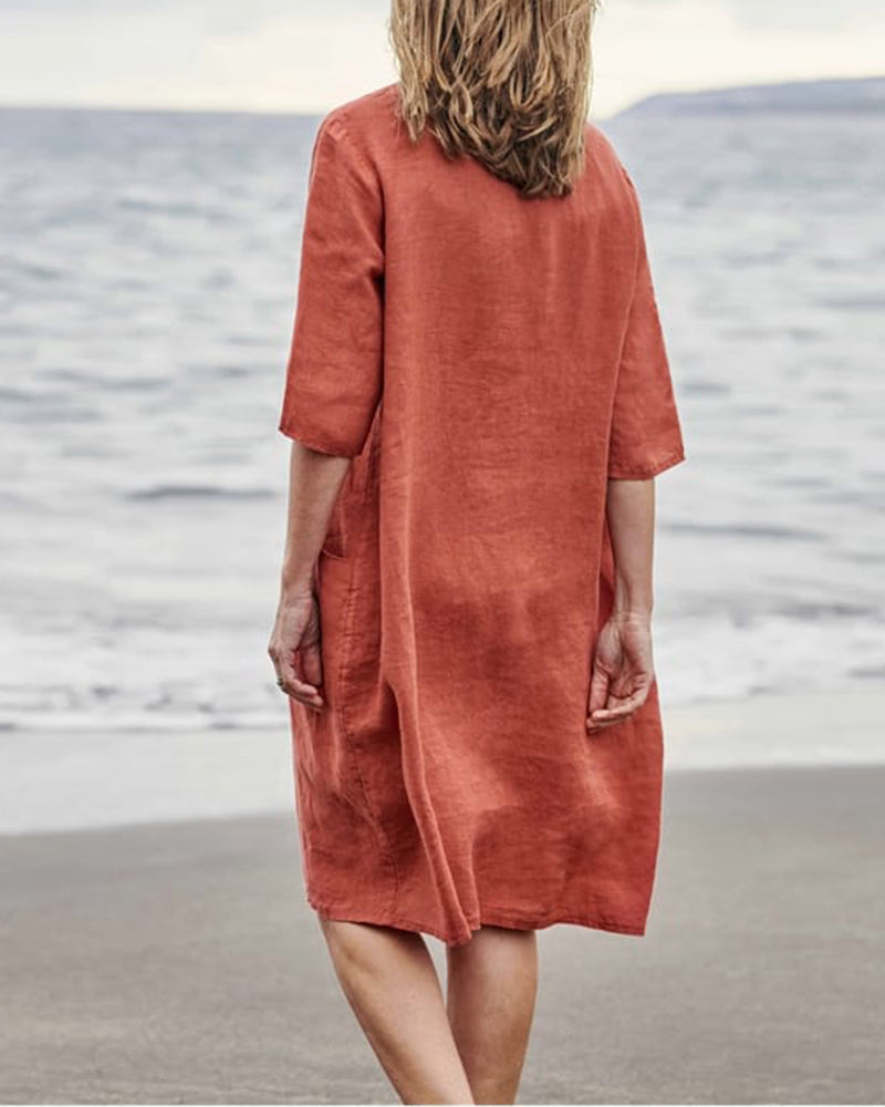 Loose Casual Long Dress Solid Color Pocket Dress