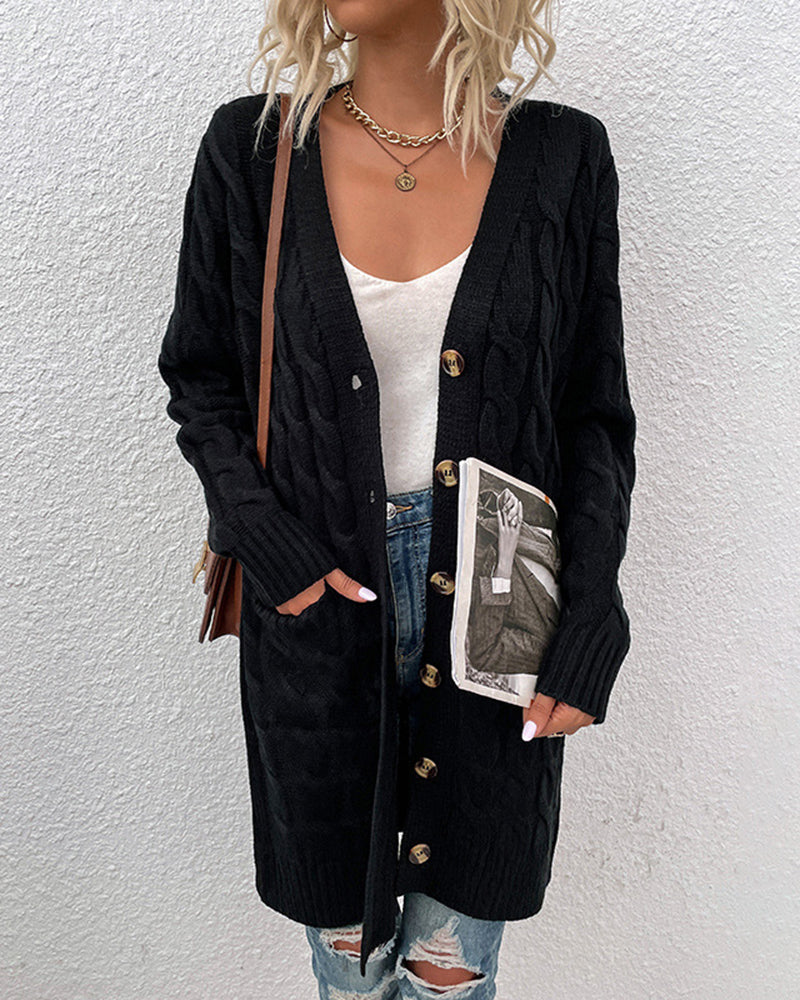 Long Sleeve Loose Long Knit Sweater Casual Single Breasted Knitwear Outerwear