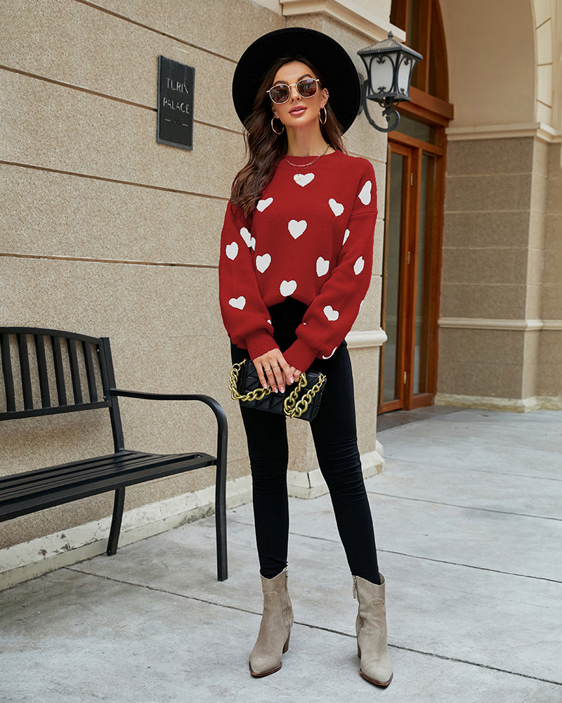 Valentine's Day Heart Pattern Knitwear Sweater