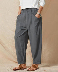 Solid Color Elastic Waist Cropped Wide Leg Pants Loose Trousers