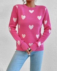 Casual Slim Peach Heart Pattern Long Sleeve Sweater