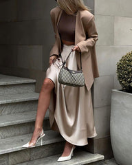 Elegant High Waist Satin Long Skirts