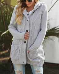 Hooded Fleece Lined Sweater Cardigan Button Down Front Winter Coat
