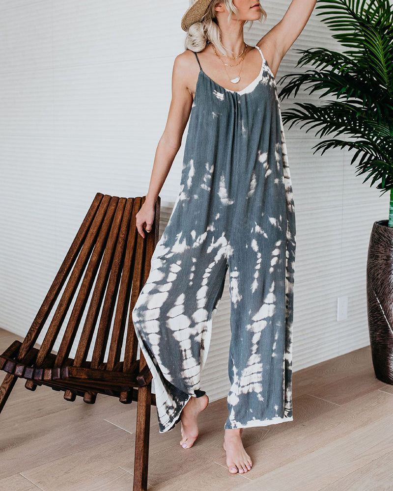 Sleeveless Loose Jumpsuit Adjustable Strap One Piece Jumpsuit with Pockets