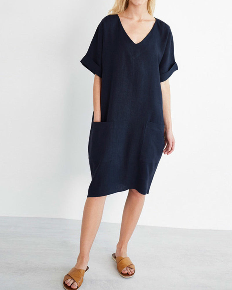 Plus Size Tunic Dress Summer Cotton Linen T Shirt Knee-Length Dresses