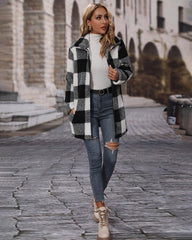 Buffalo Plaid Open Front Flannel Longline Coat