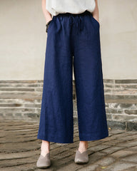 Tether Linen Casual Cropped Pants Women's Cotton Linen Wide Leg Pants