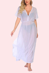 Cover ups Chiffon Deep V Neck Maxi Dress - Zeagoo (Us Only)