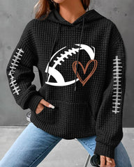 Rugby Print Top Women's Pullover Hooded Waffle Sweatshirt