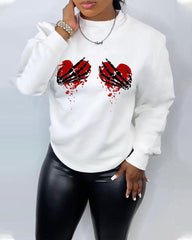 Plus Size Skeleton Heart Print Long Sleeve Sweatshirt