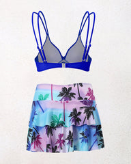 Split High-waisted Lotus Leaf Edge Printing Bikini Swimsuit