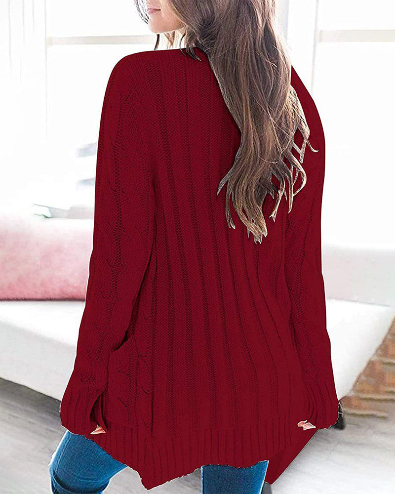 Plain Twist Button Cardigan Sweater