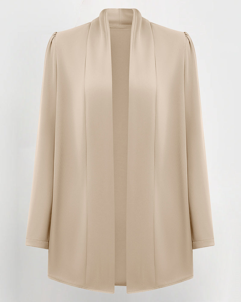 Solid Color Puff-Sleeve Open Blazer Shawl Collar Open Cardigan