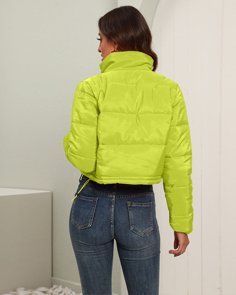 Short Puffer Jacket Stands Up Zipper Outerwear