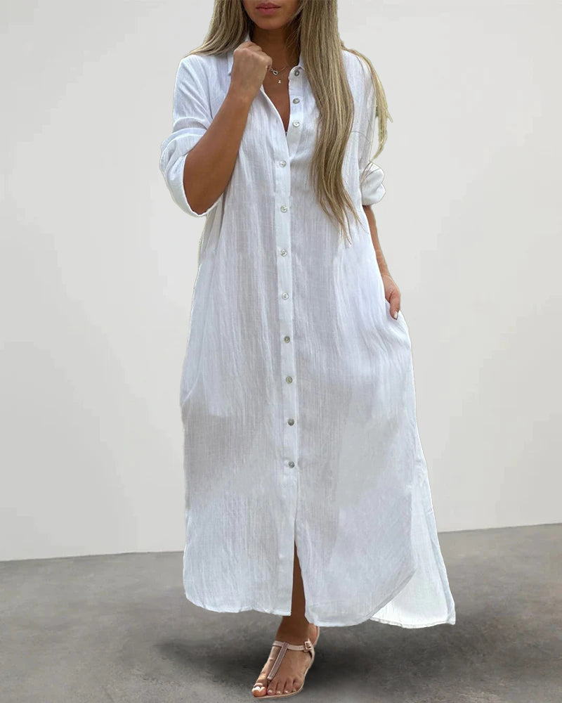 Casual Collar Button Pocket Long Sleeve Shirt Dress