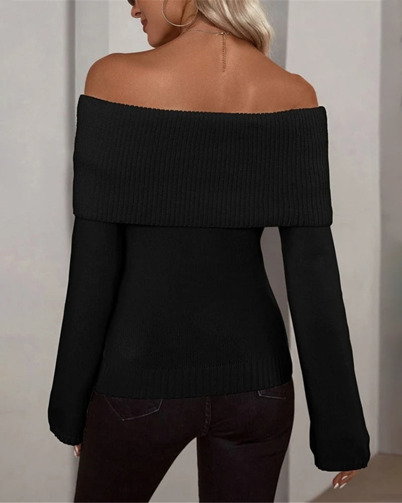 Off Shoulder Fold Over Sweater Sweaters