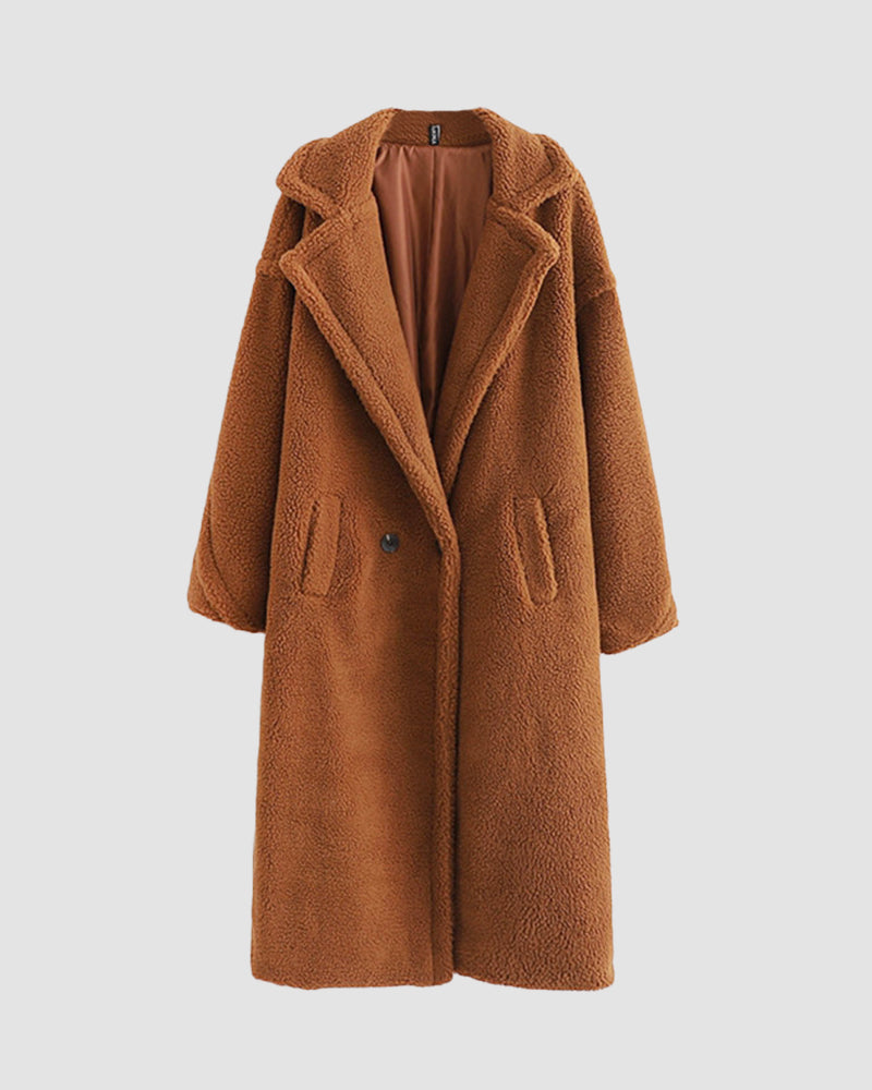 Loose Lamb-wool Coat Teddy Fur Lapel Mid-length Plush Coat