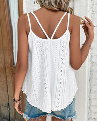 Double Strap Eyelet Embroidery Top Daily Casual Plain Tank Tops