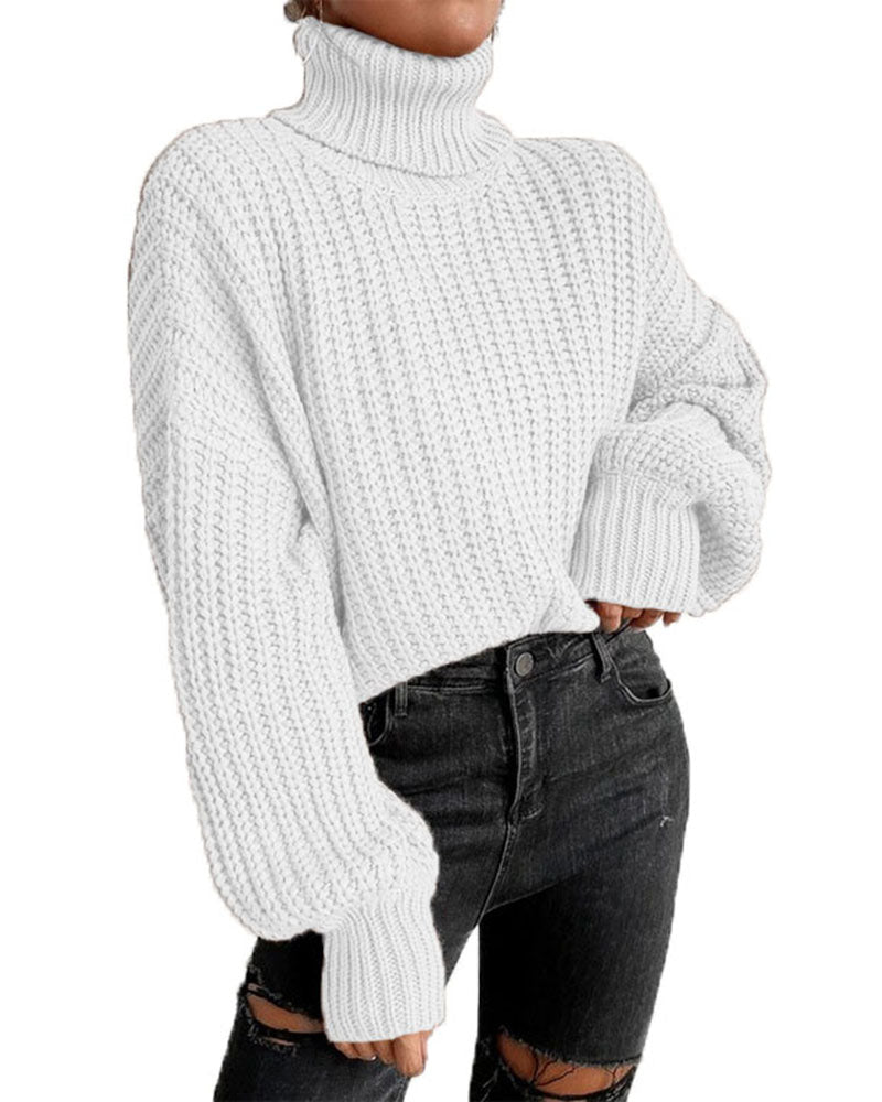 Rolled Neck Drop Shoulder Sweater