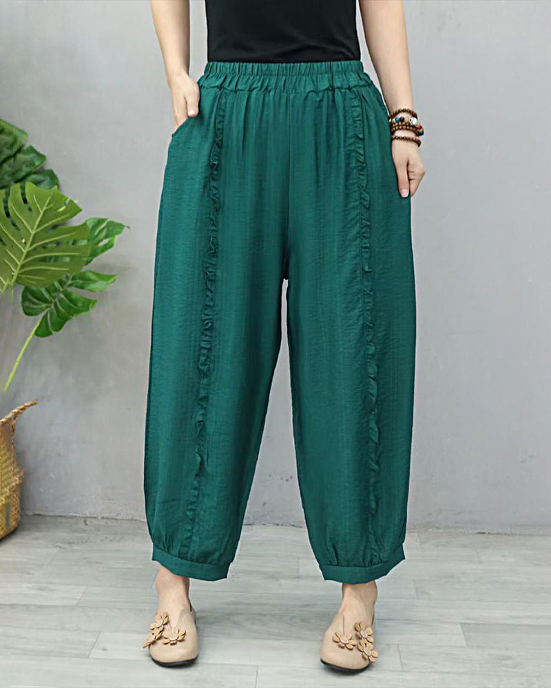 Elastic Waist Plus Size Women's Loose Casual Cropped Pants