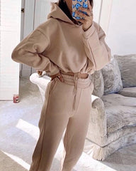 Two Piece Outfits Casual Lounge Sets Long Sleeve Drawstring Cropped Hoodie with Sweatpants