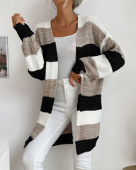 Striped Open-Front Longline Cardigan