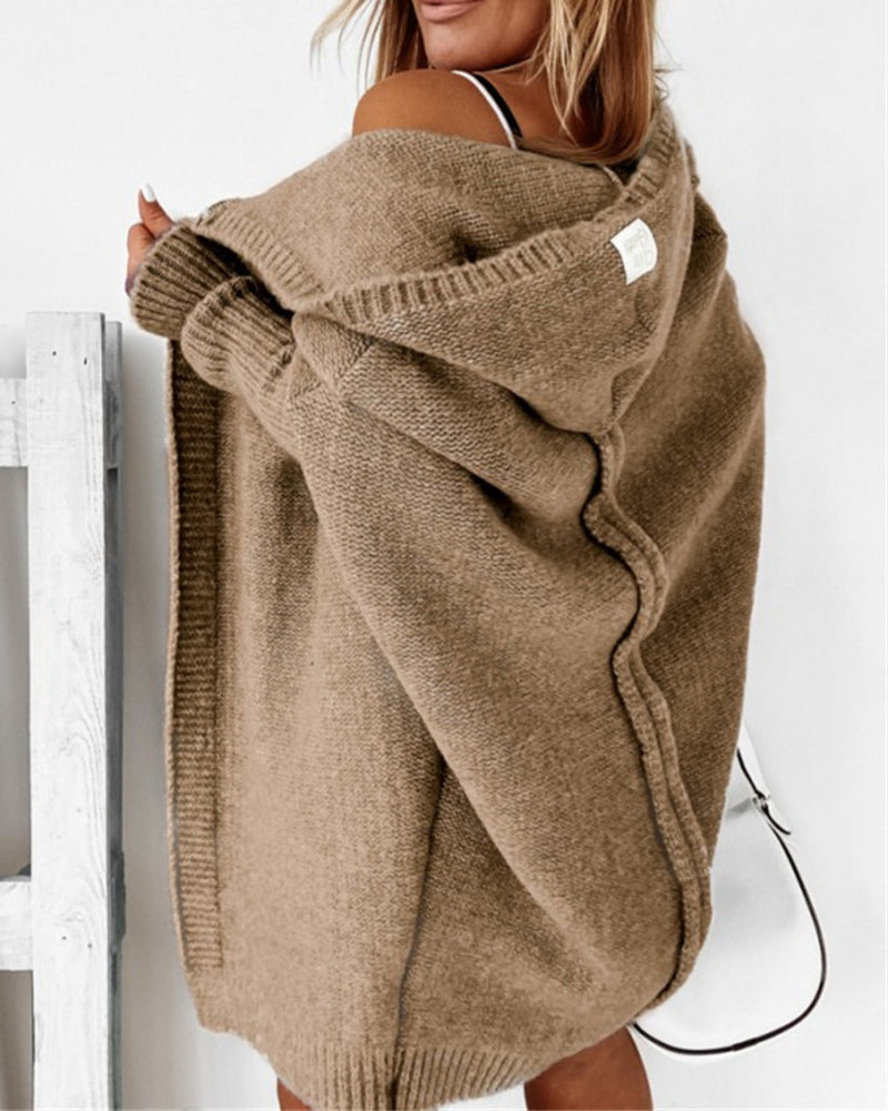 Hooded Batwing Knit Sweater with Soft and Loose Fit, Back Panel Patchwork