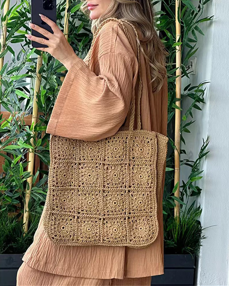 Casual Comfort Set Loose Cardigan Top & High-Waist Wide-Leg Pants with Pockets